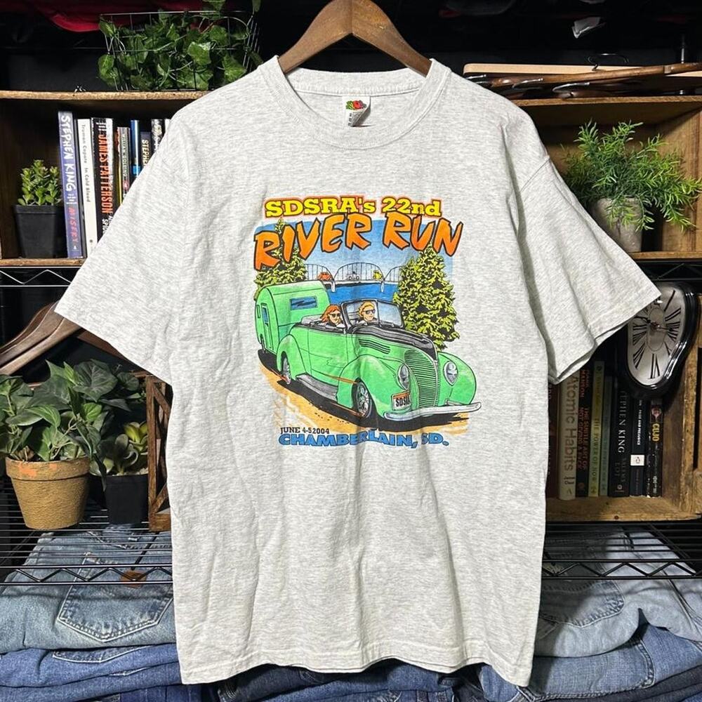 Vintage Y2K Car Show Tee Mens Large Grey Biker Style Racing Shirt 2004